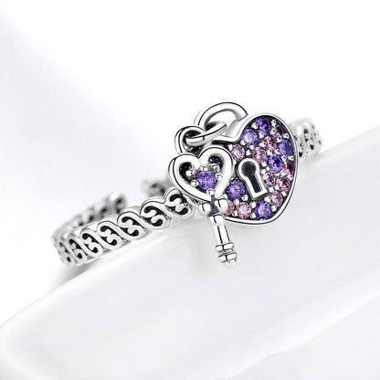 Inel reglabil din Argint Purple Love Key