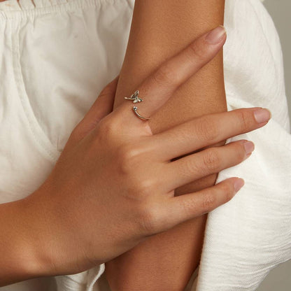 Inel reglabil din Argint Open Butterfly