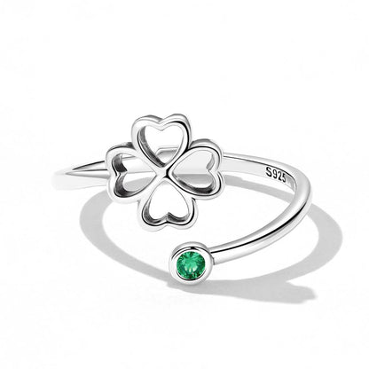 Inel reglabil din Argint Four Leaf Clover