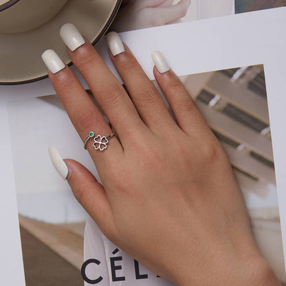 Inel reglabil din Argint Four Leaf Clover