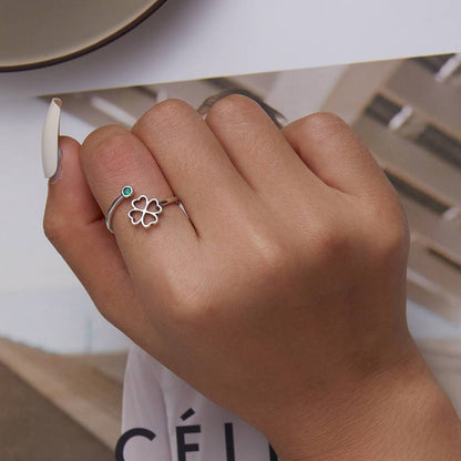 Inel reglabil din Argint Four Leaf Clover