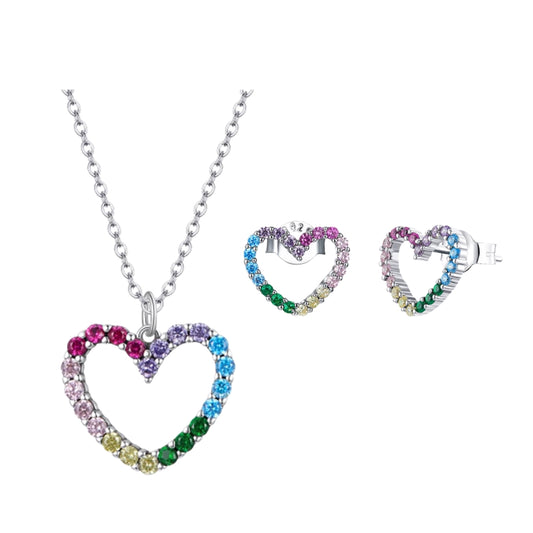 Set din Argint Cute Rainbow Heart