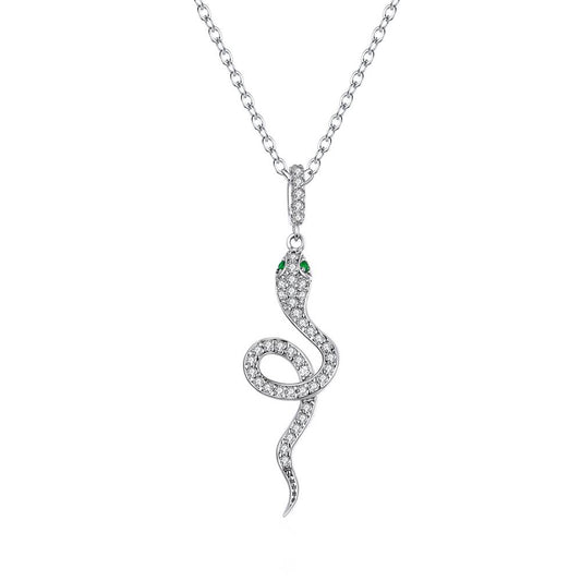 Colier din Argint Snake Green Diamonds