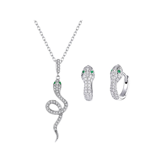 Set din Argint Snake Green Diamonds